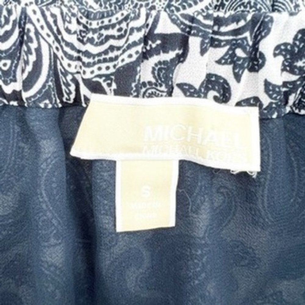 Michael Kors Navy White Paisley Tiered Ruffle Midi Skirt Elastic Waist Small - Picture 4 of 5